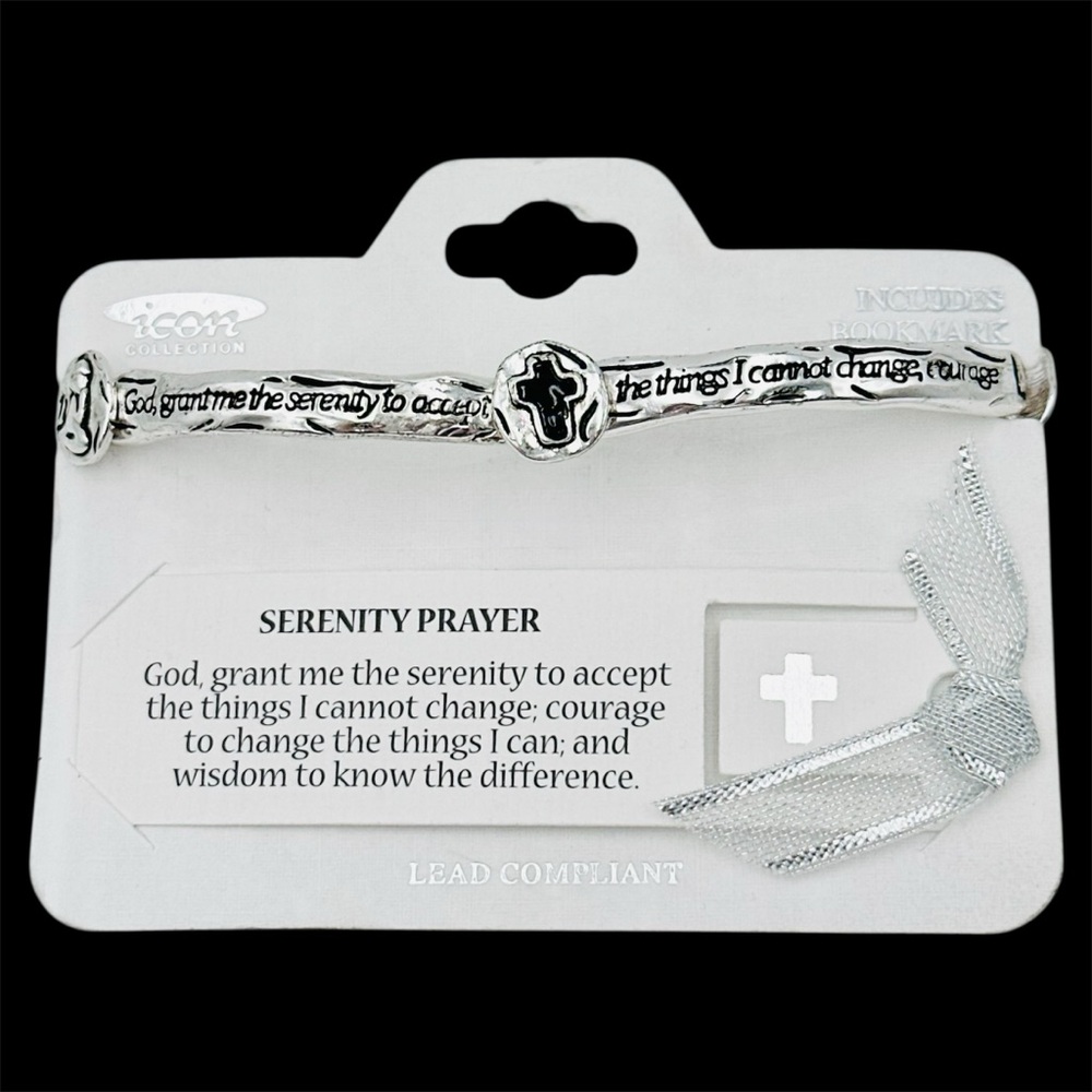 Serenity Prayer Silver Tone Carded Stretch Bracelet